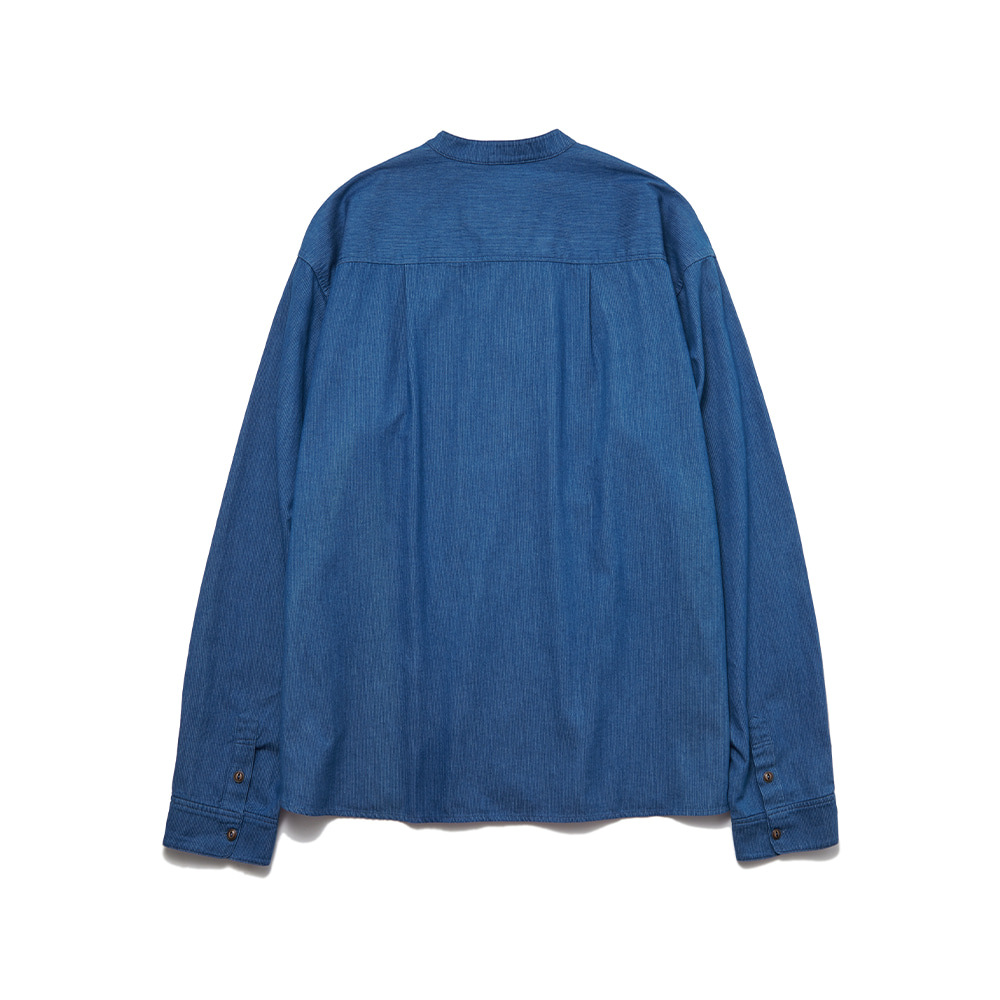 Loop Button Washed Shirts Middle Blue