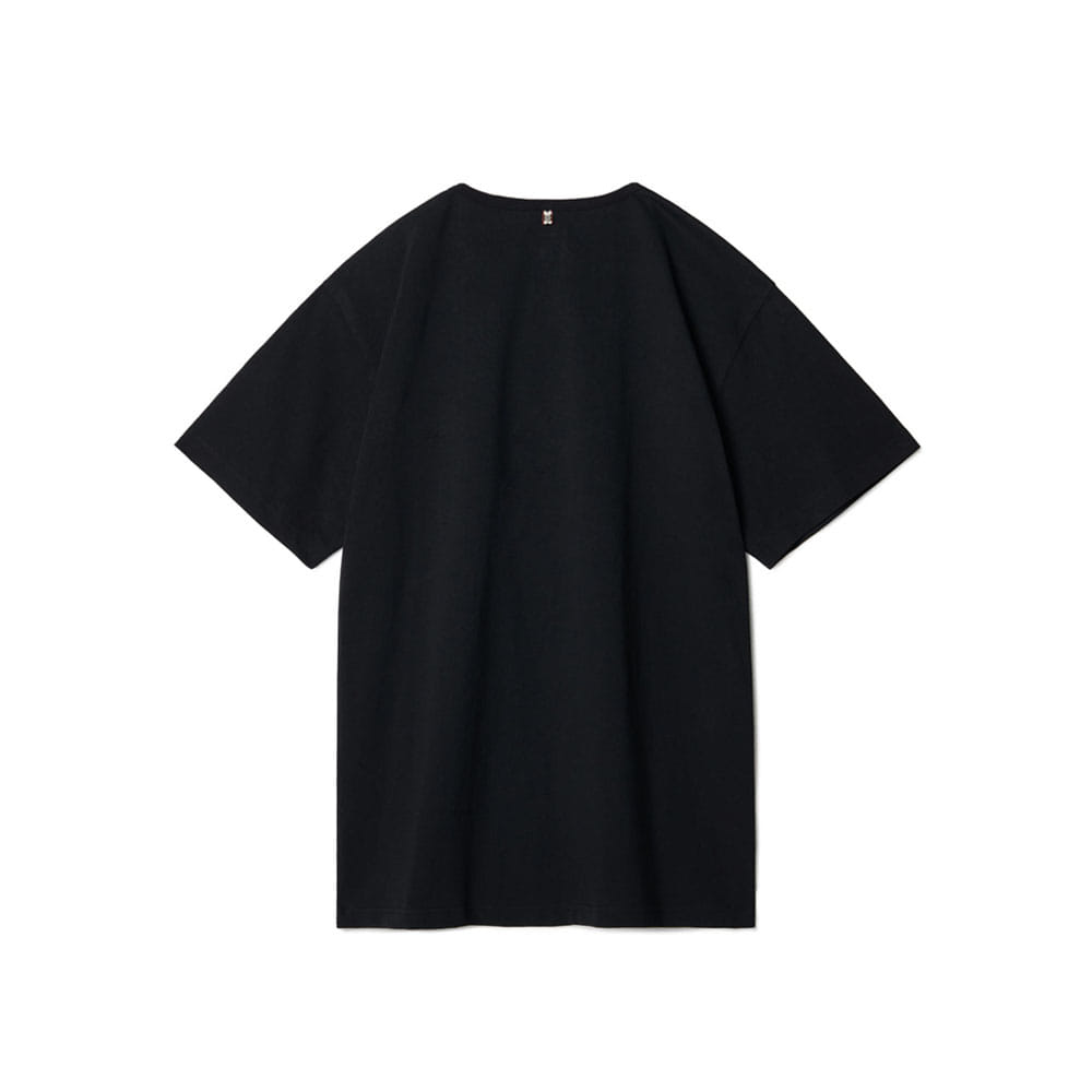 Flower Embroidery Pocket T-shirts Black