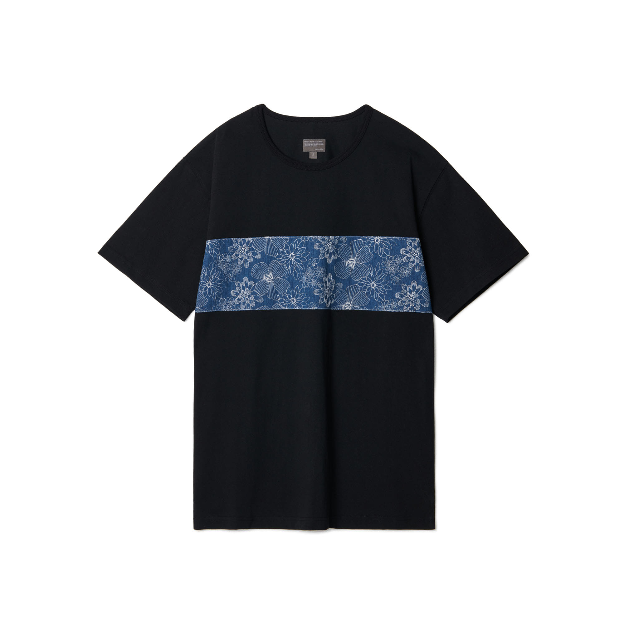 Flower Embroidery Block T-shirts Black